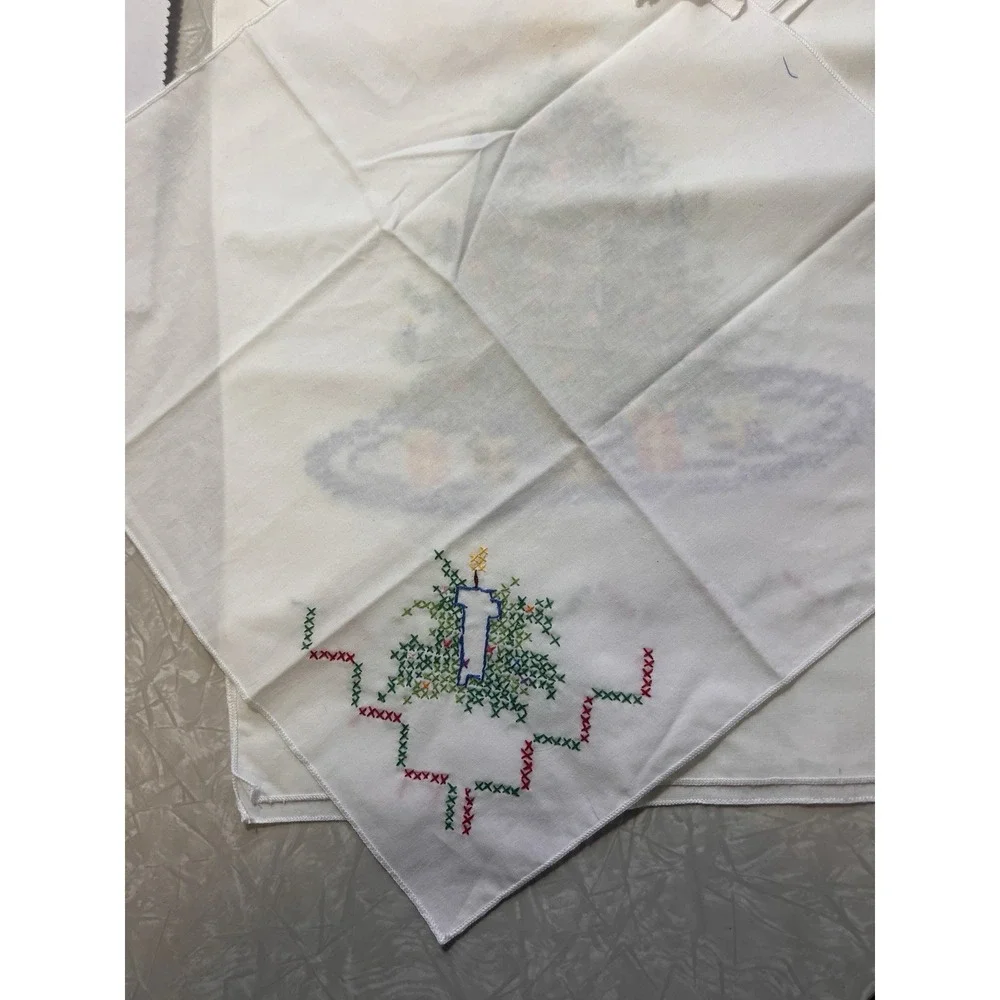 Completed Cross Stitch Christmas Tree Dresser Scarf Table Runner and 4 napkins